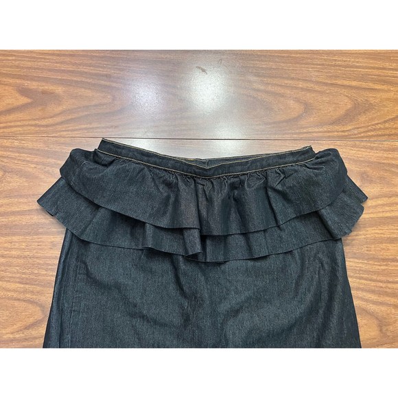 Bisou Bisou Denim Straight Ruffles Knee Length Pencil Skirt Women Size 12 Slit - Picture 2 of 10